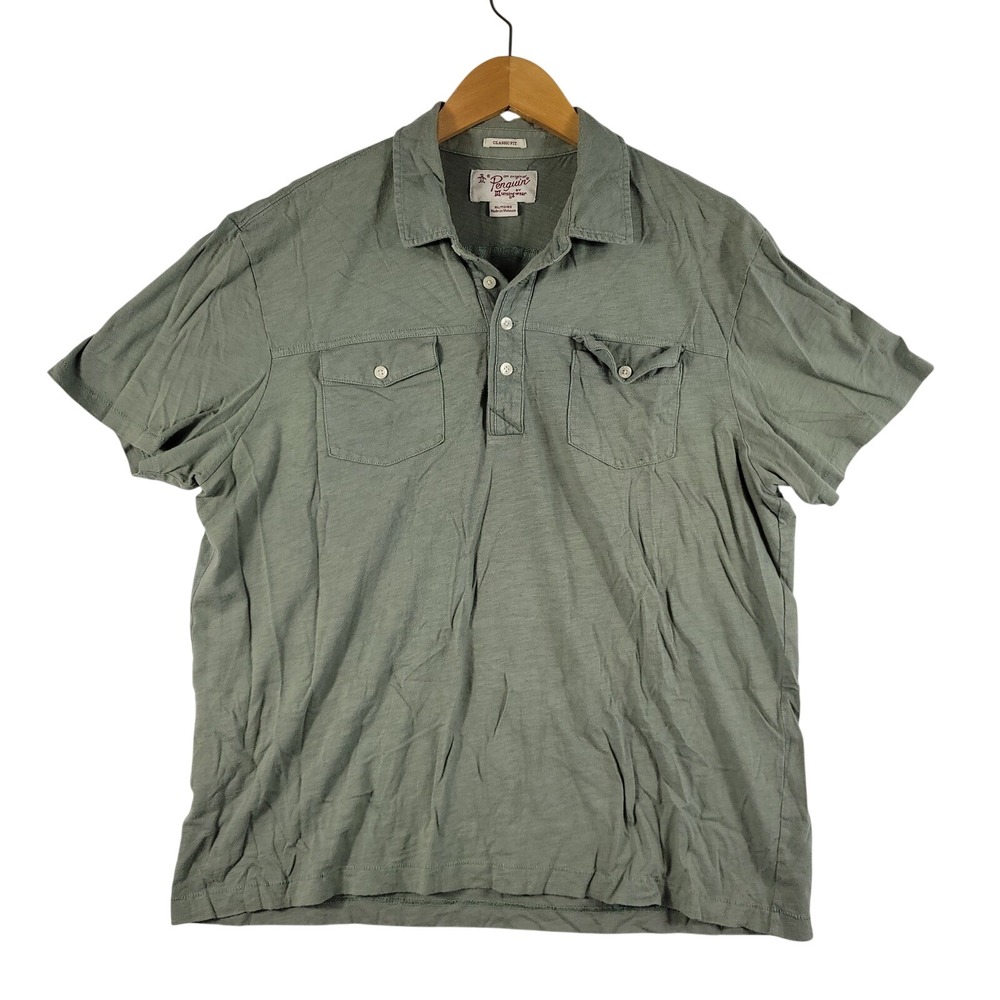 Original Penguin Polo Shirt Mens XL Sage Green Classic Fit Slub 2-Pocket